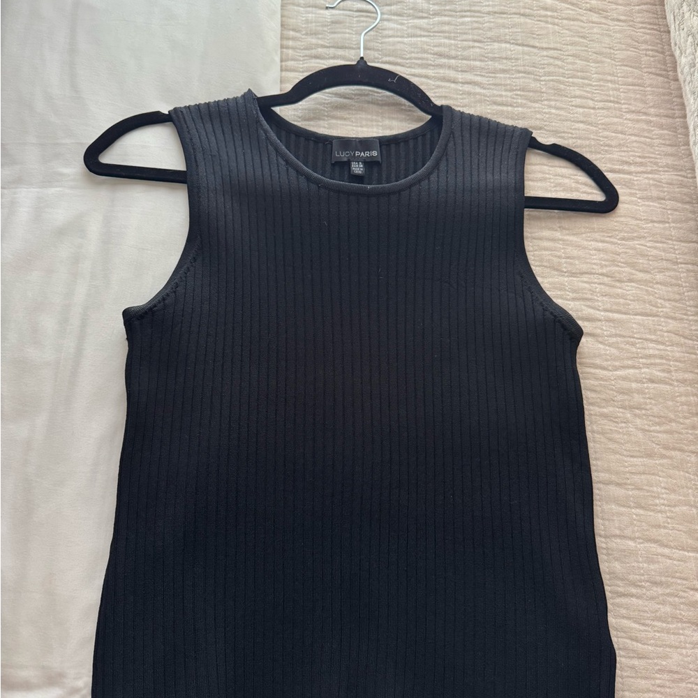 Black Ribbed Sleeveless Top